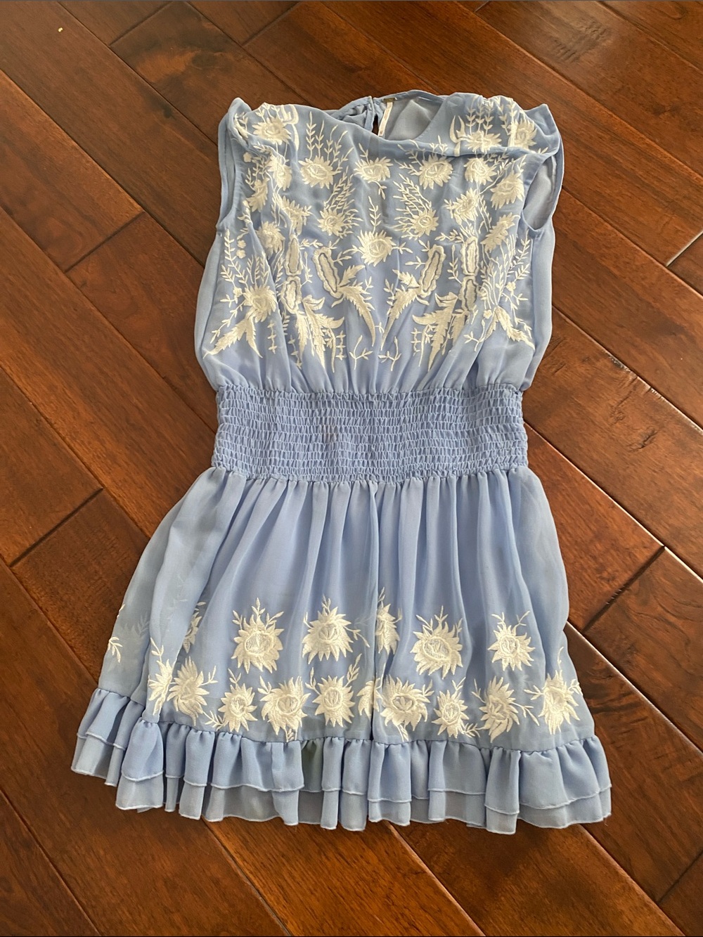 Free People Pale Blue Embroidered Chiffon Dress